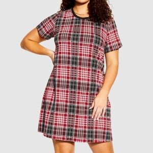CCX City Chic Women Sz XXS US 12 Red Check Tartan Love Mini Shift Dress NWT